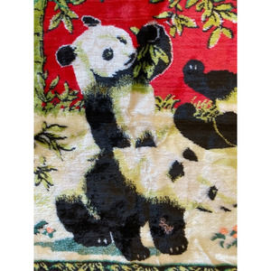 Panda Bear Velvet Wall Hanging Rug Tapestry Red Fringe 38"x21"